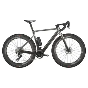 A Bicicleta Elétrica SCOTT Solace Gravel ULTIMATE tem bateria interna de 360 Wh,Três níveis de assistência e mudanças eletrónicas da Force Xplr eTAP da SRAM.