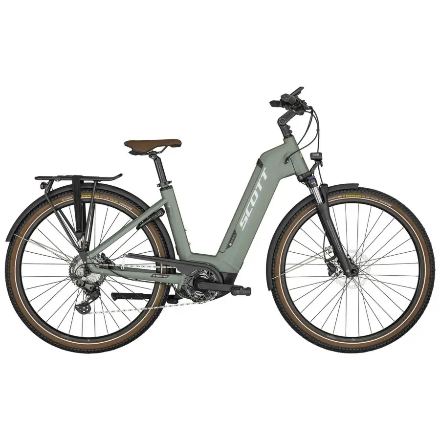 A Bicicleta Elétrica SCOTT Sub Sport eRIDE 20 Unisex Green tem Quadro em Alumínio, um motor Bosch CX Performance e uma bateria de 625 Wh.